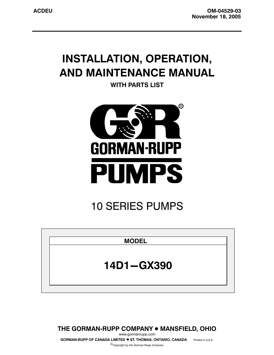 Gorman-Rupp Pumps 14D1-GX390 1325668 and up User Manual | 29 pages