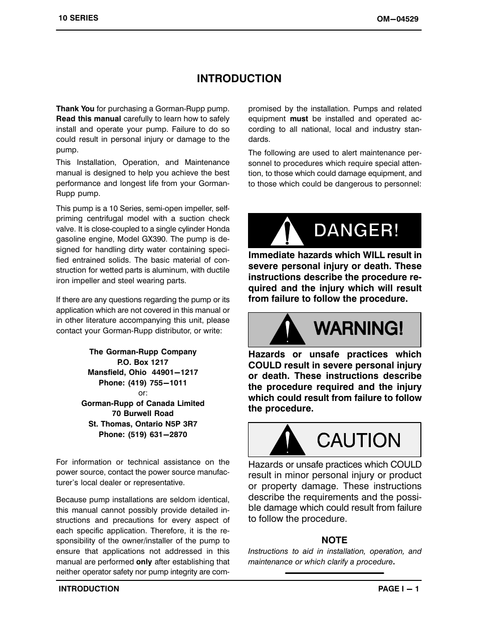 Introduction | Gorman-Rupp Pumps 14D1-GX390 1325668 and up User Manual | Page 5 / 29
