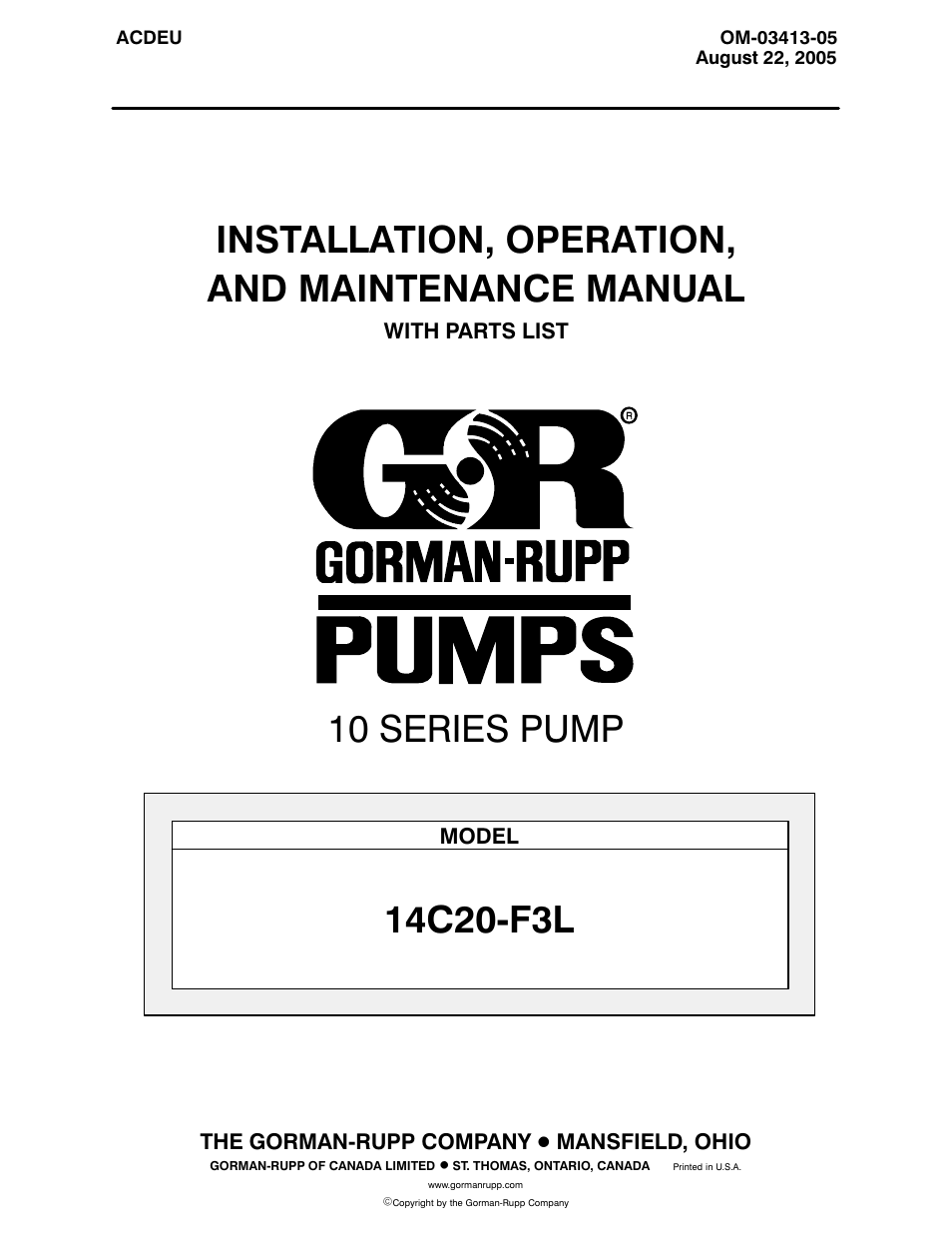 Gorman-Rupp Pumps 14C20-F3L 1319349 and up User Manual | 37 pages