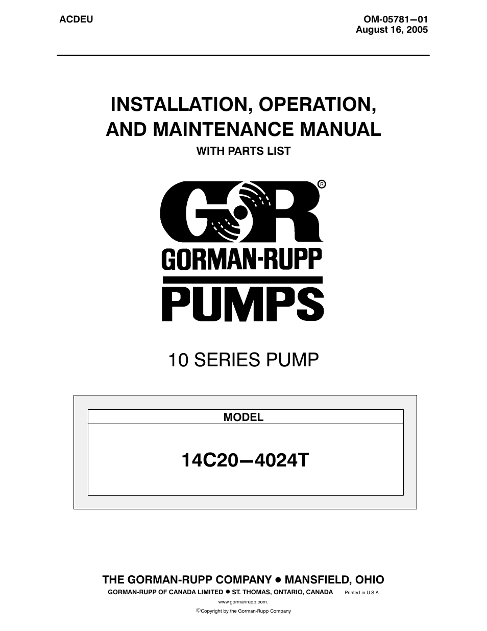 Gorman-Rupp Pumps 14C20-4024T 1303140 and up User Manual | 38 pages