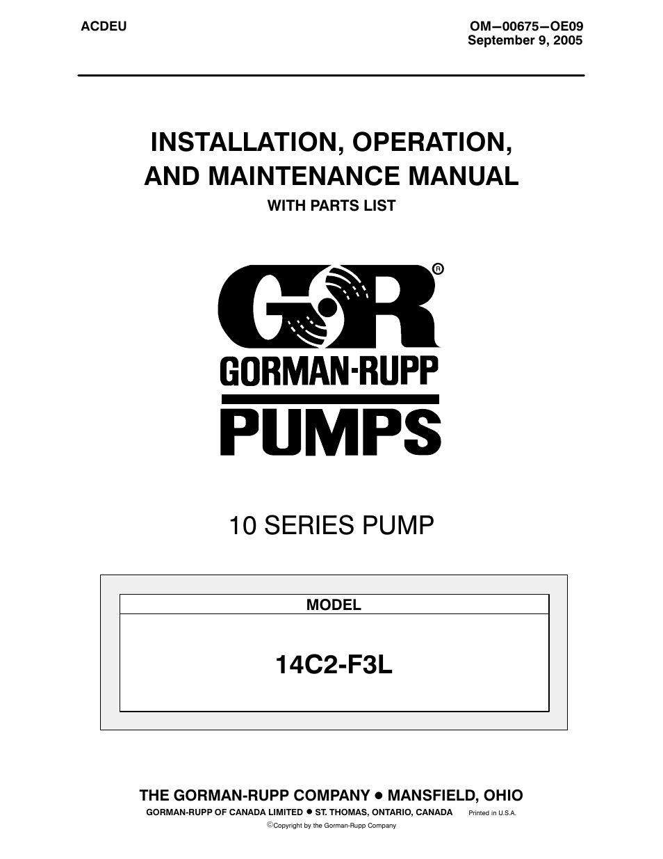 Gorman-Rupp Pumps 14C2-F3L 1319322 and up User Manual | 39 pages