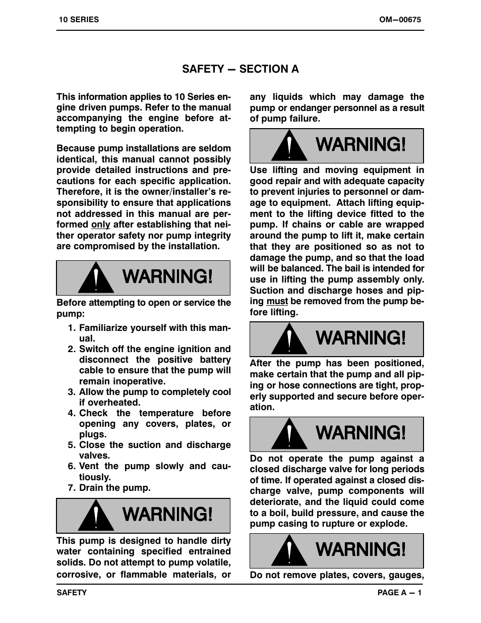 Safety - section a | Gorman-Rupp Pumps 14C2-F3L 1319322 and up User Manual | Page 6 / 39