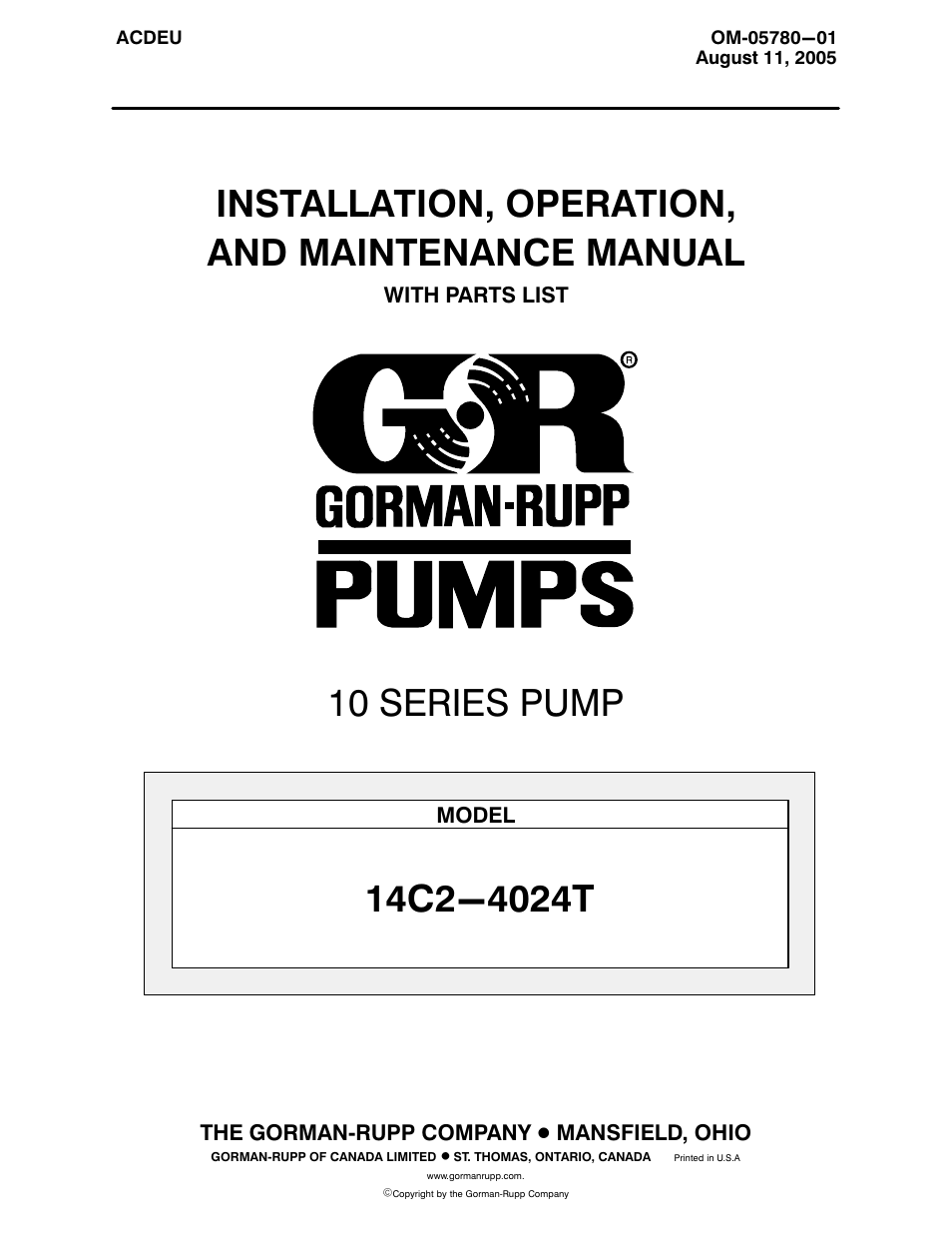 Gorman-Rupp Pumps 14C2-4024T 1317426 and up User Manual | 39 pages