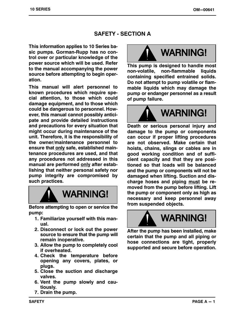 Safety ‐ section a | Gorman-Rupp Pumps 13C20-B 710764 and up User Manual | Page 6 / 35