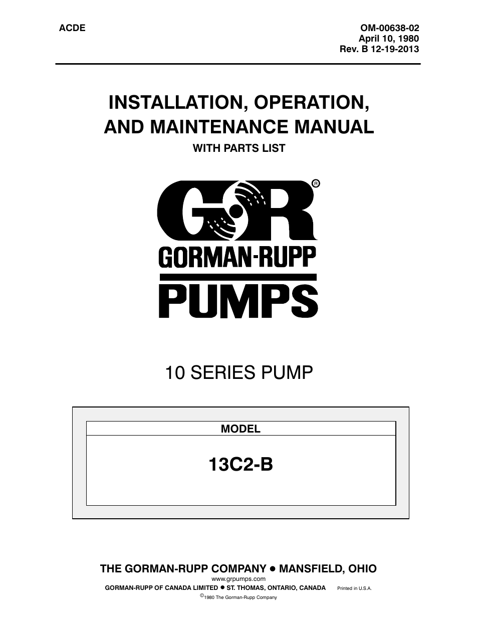 Gorman-Rupp Pumps 13C2-B 715157 and up User Manual | 34 pages