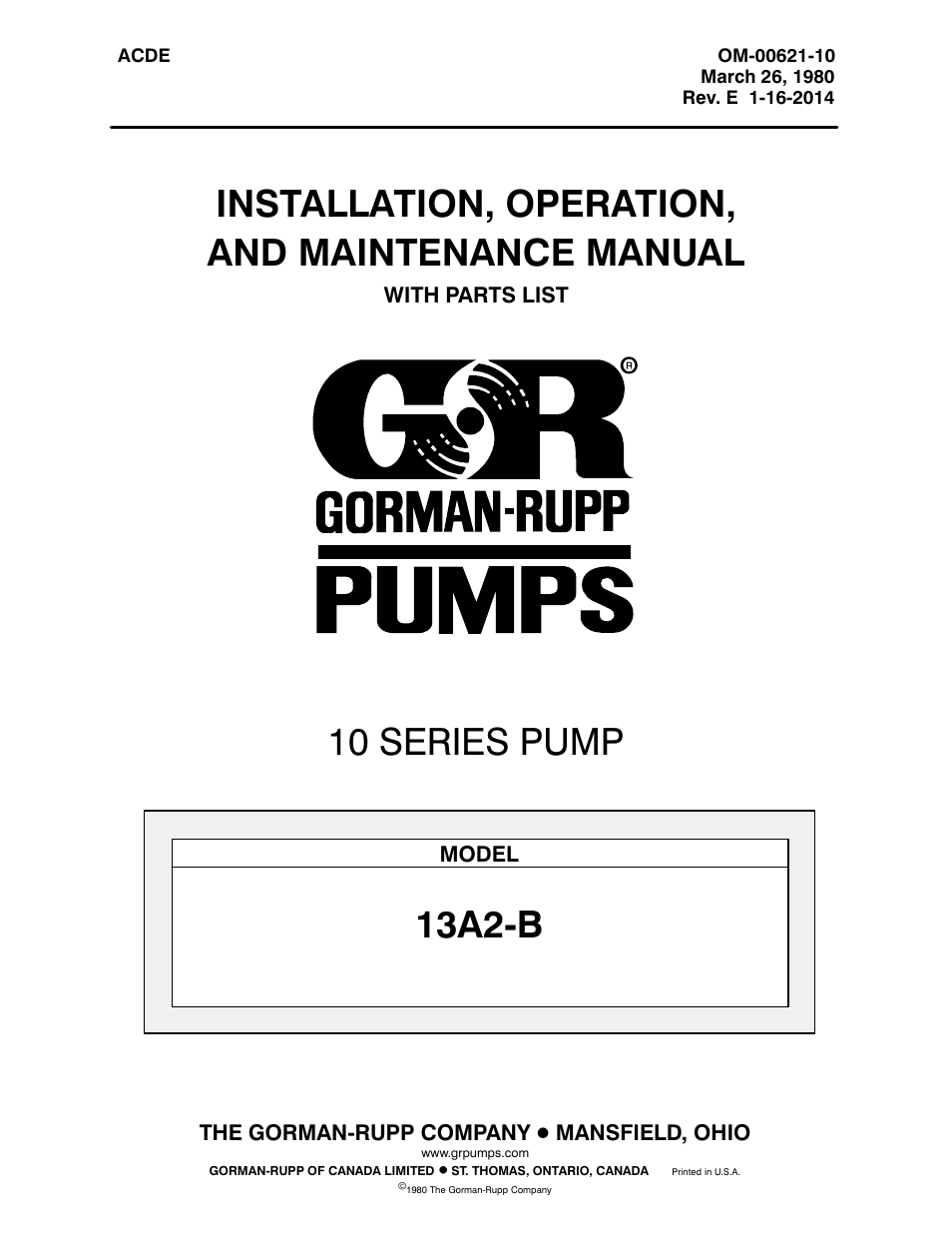 Gorman-Rupp Pumps 13A2-B 710664 and up User Manual | 35 pages