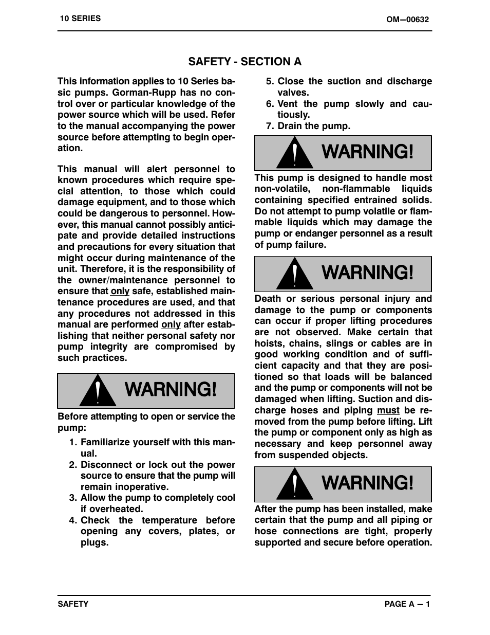 Safety ‐ section a | Gorman-Rupp Pumps 13A20-B 712987 and up User Manual | Page 6 / 34