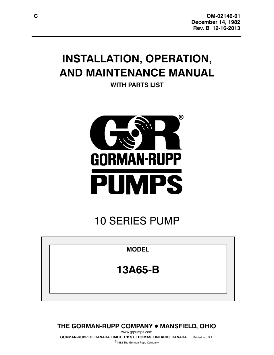 Gorman-Rupp Pumps 13A65-B 776101 and up User Manual | 34 pages