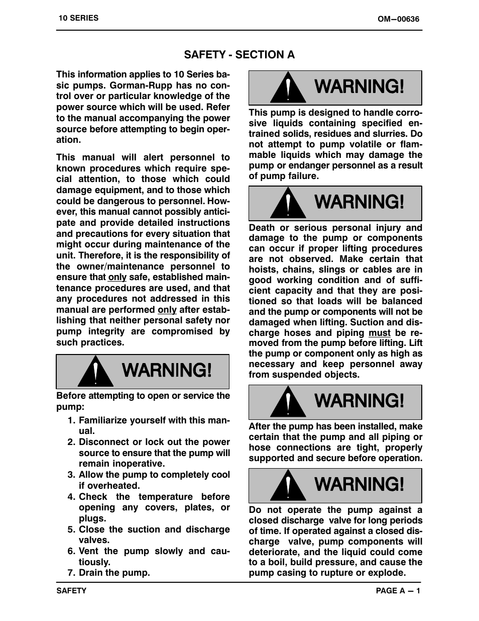 Safety ‐ section a | Gorman-Rupp Pumps 13A9-B 733170 and up User Manual | Page 6 / 35