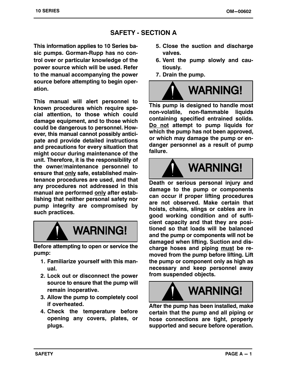 Safety ‐ section a | Gorman-Rupp Pumps 12C2-B 722995 and up User Manual | Page 6 / 35