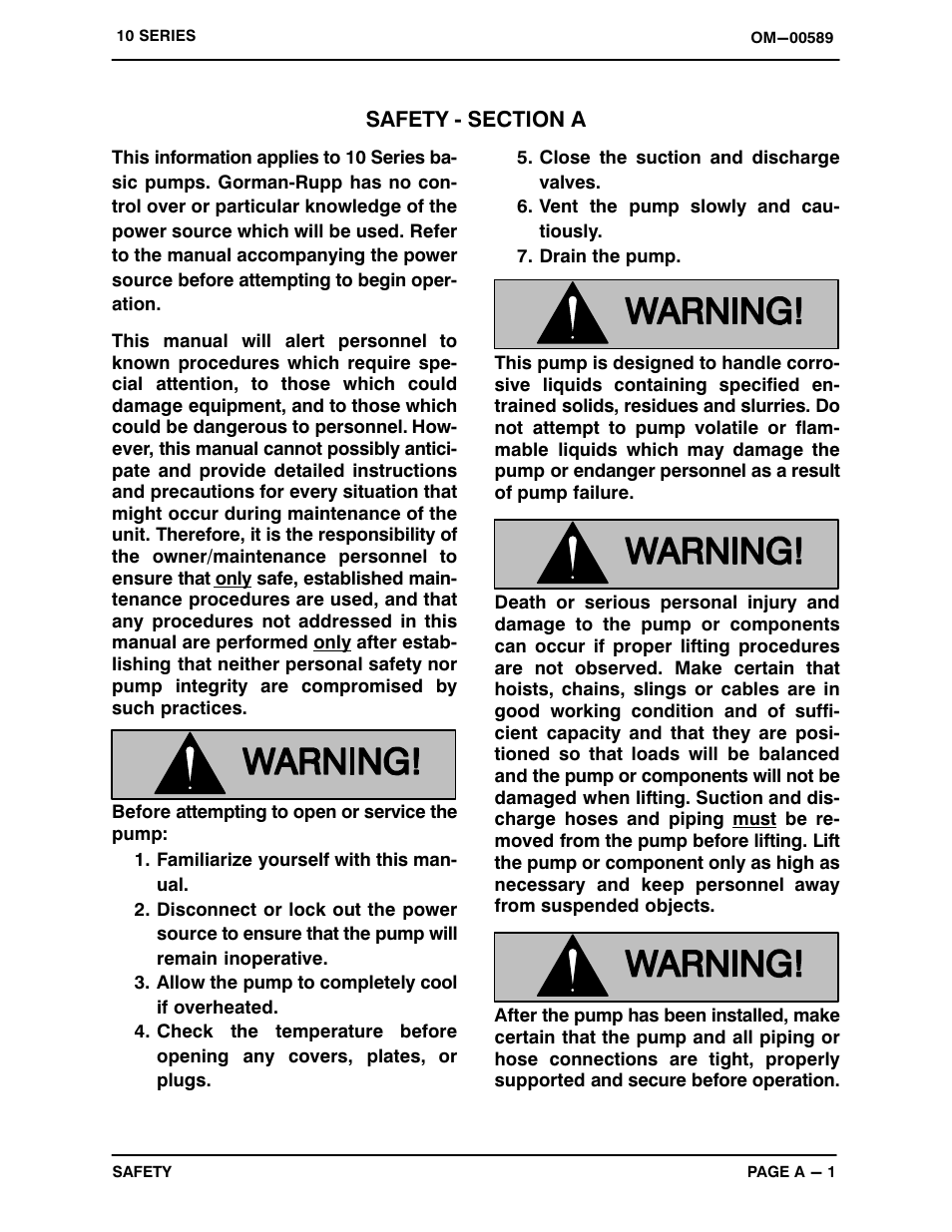 Safety ‐ section a | Gorman-Rupp Pumps 12B22-B 1343820 and up User Manual | Page 6 / 36