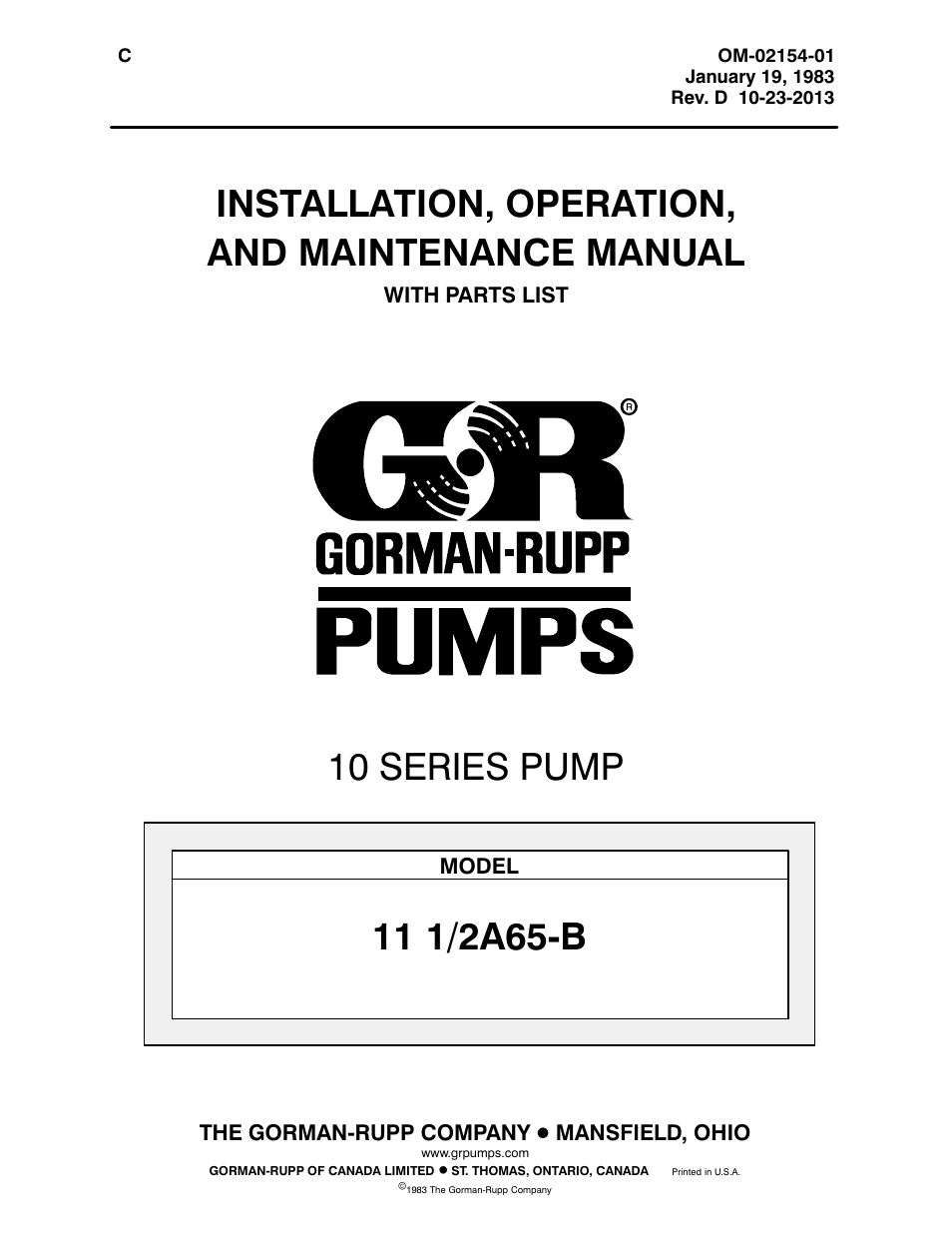 Gorman-Rupp Pumps 11 1/2A65-B 776101 and up User Manual | 35 pages