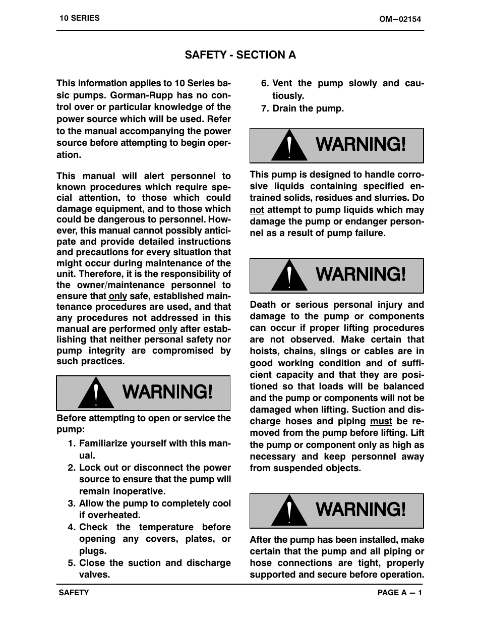 Safety ‐ section a | Gorman-Rupp Pumps 11 1/2A65-B 776101 and up User Manual | Page 6 / 35