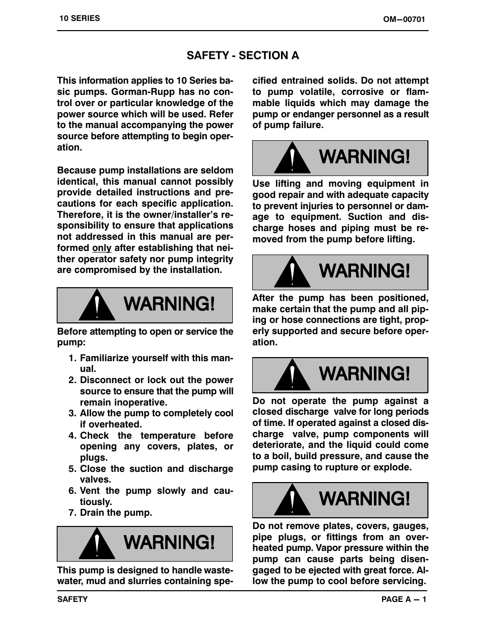 Safety - section a | Gorman-Rupp Pumps 112A20-B 814882 and up User Manual | Page 6 / 32