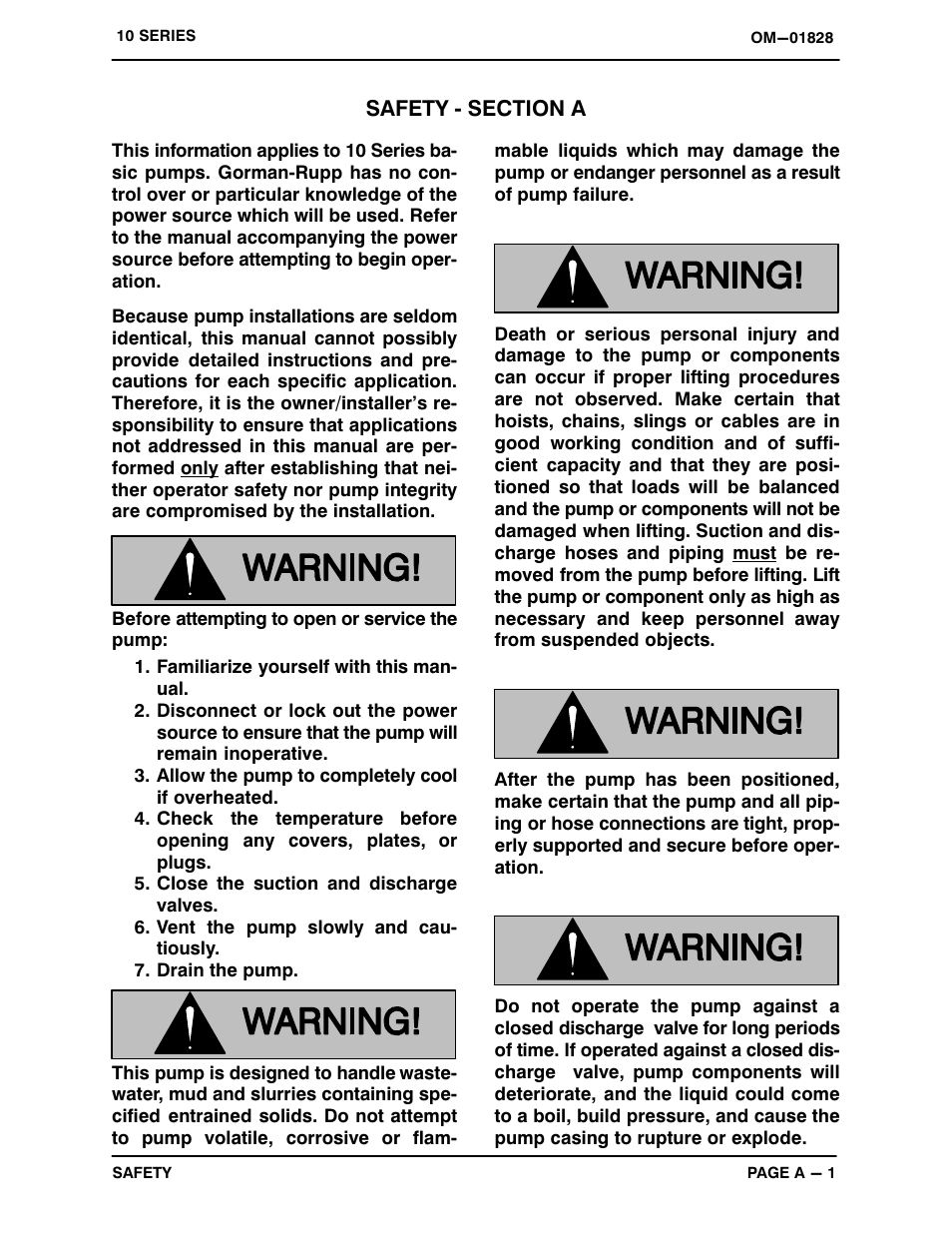 Safety ‐ section a | Gorman-Rupp Pumps 112B60-B 758209 and up User Manual | Page 6 / 33