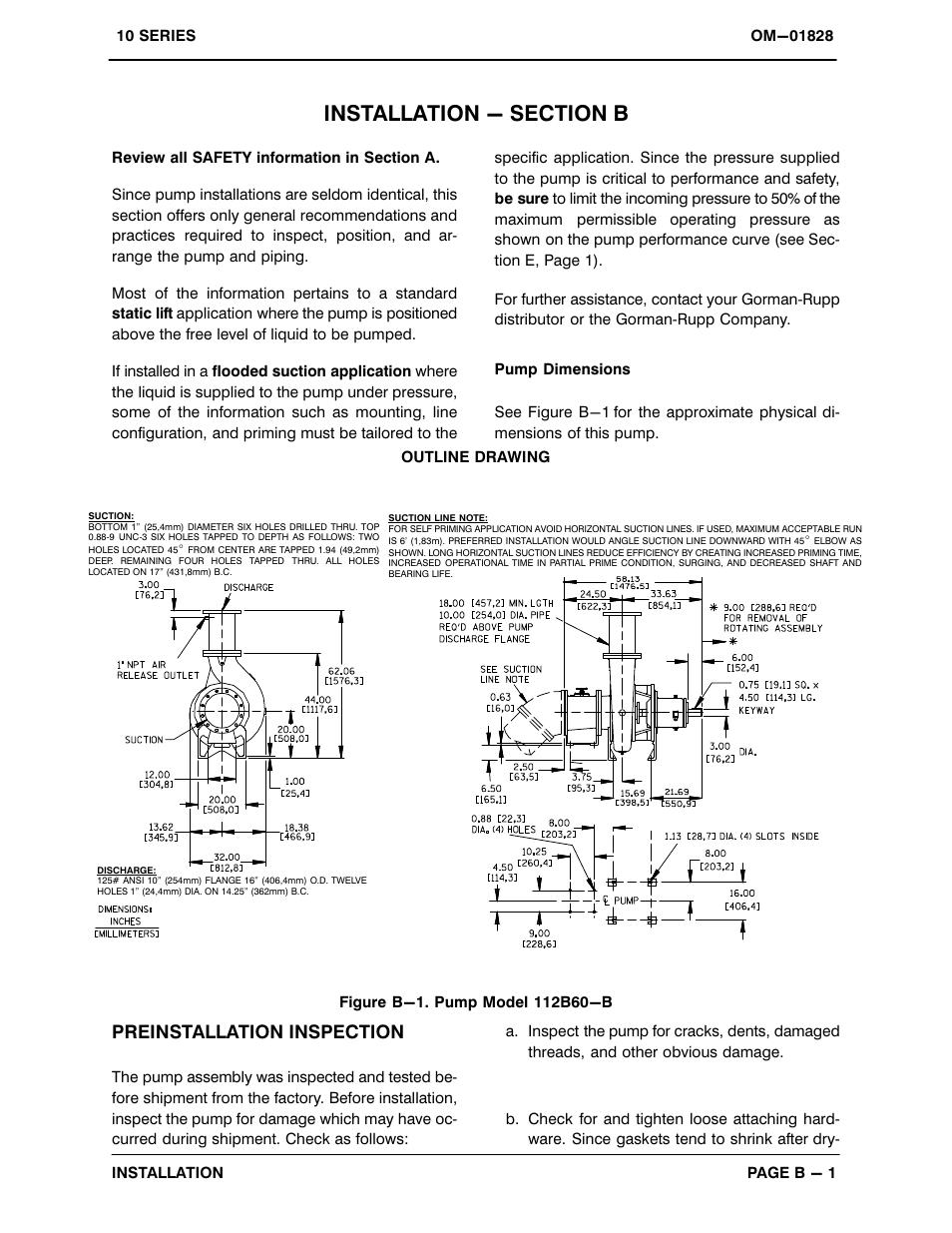 Installation - section b, Preinstallation inspection | Gorman-Rupp Pumps 112B60-B 758209 and up User Manual | Page 8 / 33