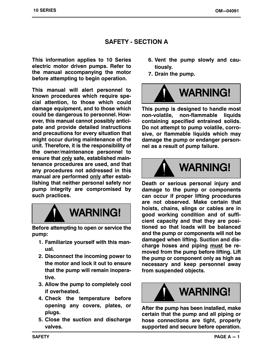 Safety ‐ section a | Gorman-Rupp Pumps 11 1/2A3-E2 1P 1045642 and up User Manual | Page 6 / 29