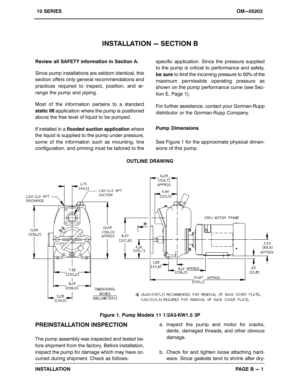 Installation - section b | Gorman-Rupp Pumps 11 1/2A3-KW1.5 3P 1214536 and up User Manual | Page 8 / 26