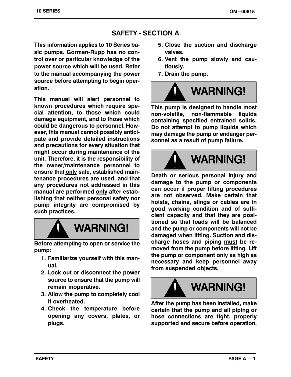 Safety ‐ section a | Gorman-Rupp Pumps 11 1/2A52-B 348418 thru 1241126 User Manual | Page 6 / 35