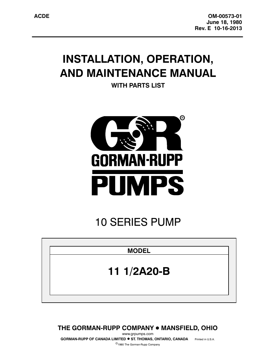Gorman-Rupp Pumps 11 1/2A20-B 519865 and up User Manual | 35 pages