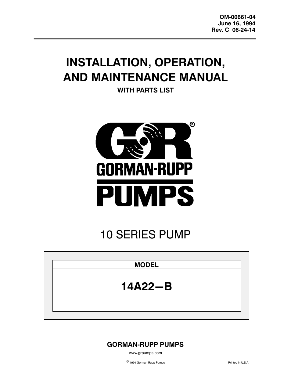 Gorman-Rupp Pumps 14A22-B 1064248 and up User Manual | 35 pages