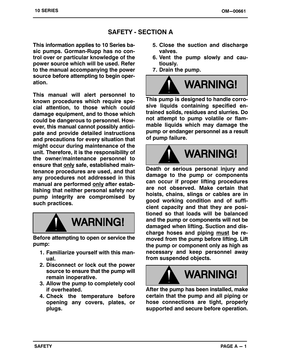 Safety ‐ section a | Gorman-Rupp Pumps 14A22-B 1064248 and up User Manual | Page 6 / 35