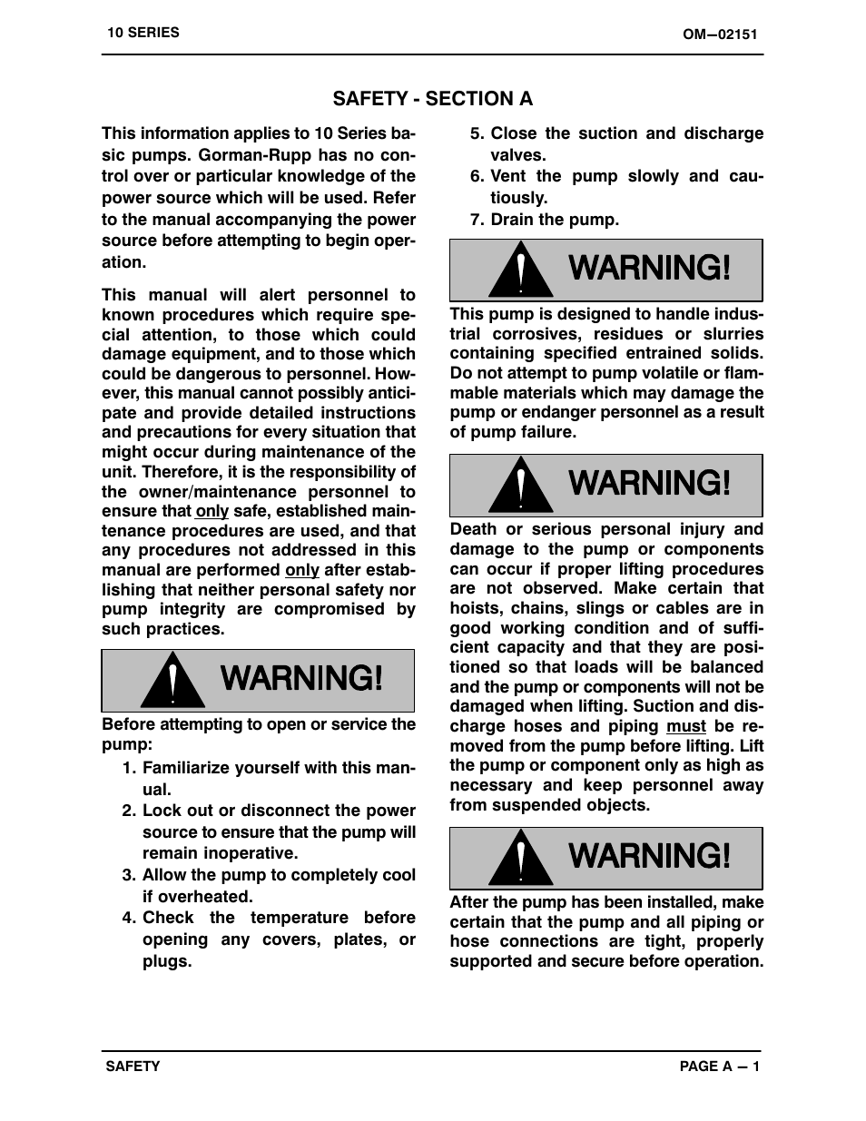 Safety ‐ section a | Gorman-Rupp Pumps 14A65-B 776101 and up User Manual | Page 6 / 35