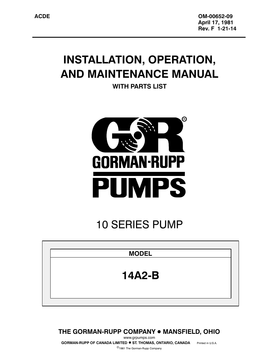 Gorman-Rupp Pumps 14A2-B 740693 and up User Manual | 35 pages