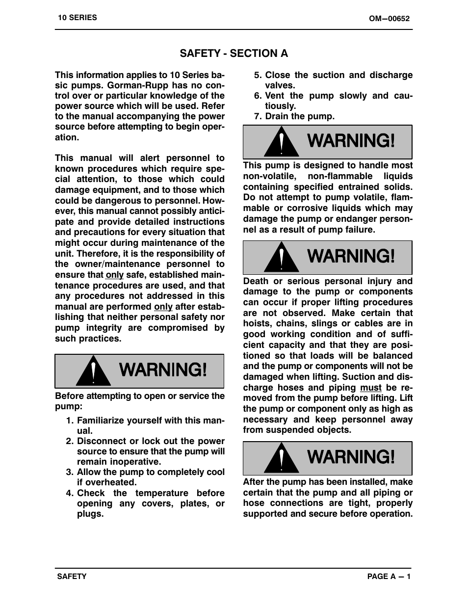 Safety ‐ section a | Gorman-Rupp Pumps 14A2-B 740693 and up User Manual | Page 6 / 35