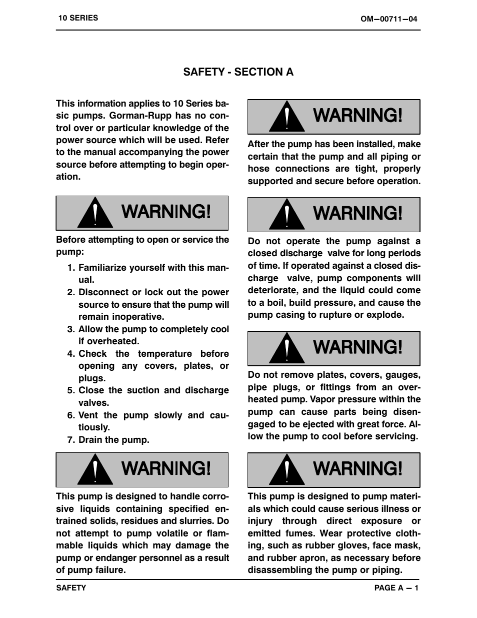 Safety - section a | Gorman-Rupp Pumps 16A22-B 1068713 and up User Manual | Page 5 / 32