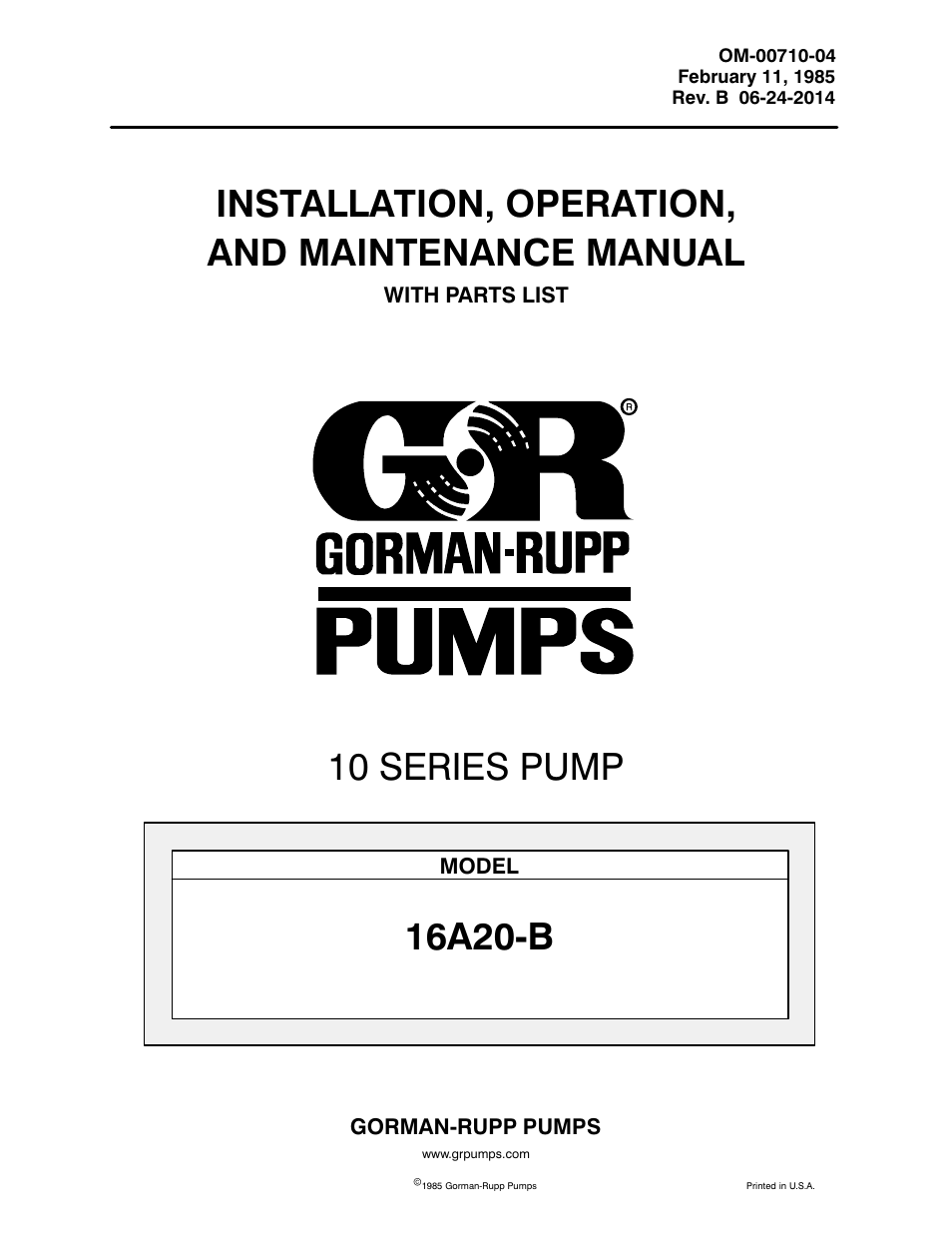 Gorman-Rupp Pumps 16A20-B 818301 and up User Manual | 35 pages