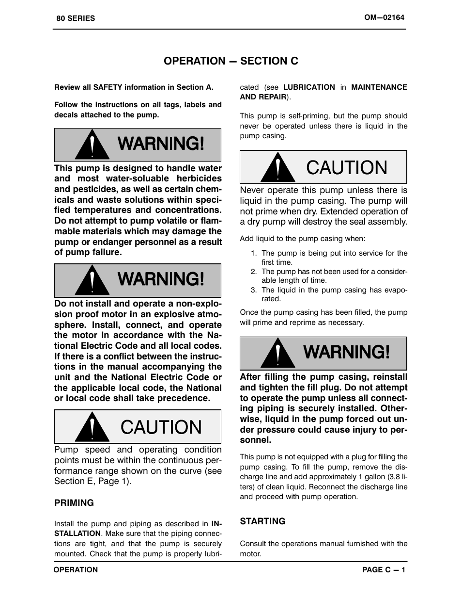 Operation - section c | Gorman-Rupp Pumps 81 1/2P47A-E2 1P 801799 and up User Manual | Page 13 / 26