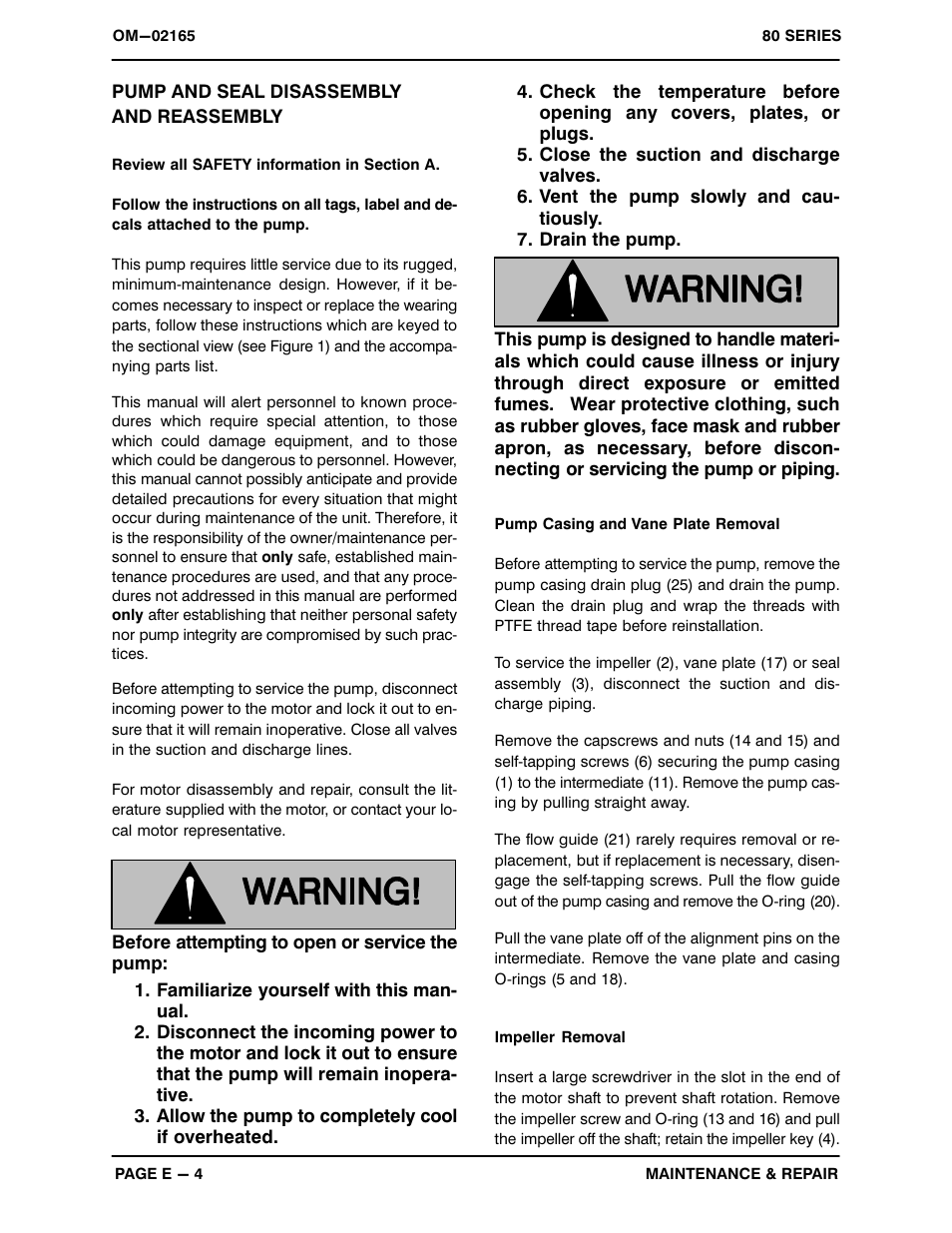 Pump and seal disassembly and reassembly | Gorman-Rupp Pumps 81 1/2P47A-E2 1P 801799 and up User Manual | Page 22 / 26