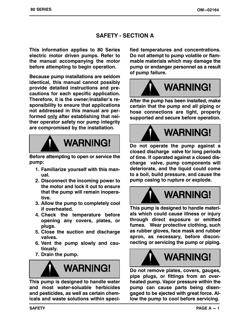 Safety ‐ section a | Gorman-Rupp Pumps 81 1/2P47A-E2 1P 801799 and up User Manual | Page 6 / 26