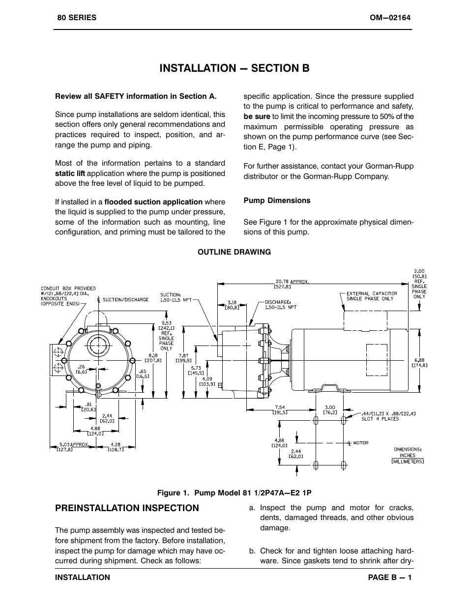 Installation - section b | Gorman-Rupp Pumps 81 1/2P47A-E2 1P 801799 and up User Manual | Page 8 / 26