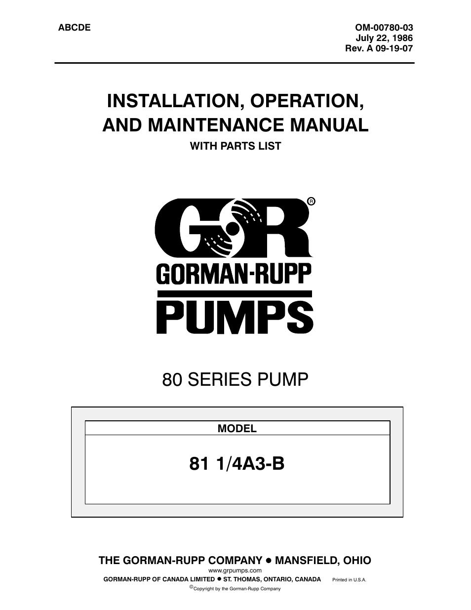 Gorman-Rupp Pumps 81 1/4A3-B 859498 and up User Manual | 30 pages