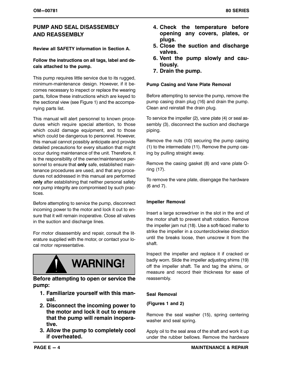 Pump and seal disassemblyand reassembly | Gorman-Rupp Pumps 81 1/4A3-E.33 3P 794462 and up User Manual | Page 22 / 26