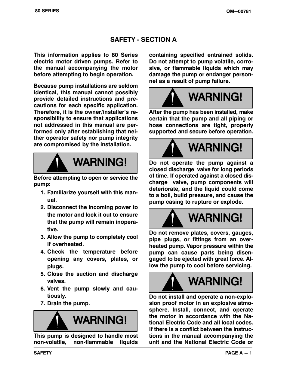 Safety - section a | Gorman-Rupp Pumps 81 1/4A3-E.33 3P 794462 and up User Manual | Page 6 / 26