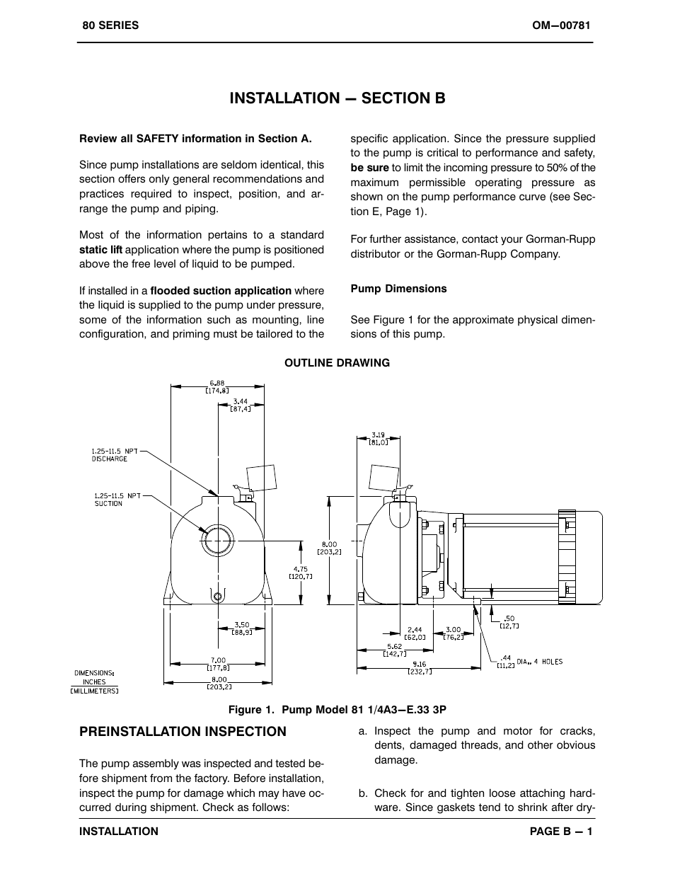 Installation - section b | Gorman-Rupp Pumps 81 1/4A3-E.33 3P 794462 and up User Manual | Page 8 / 26