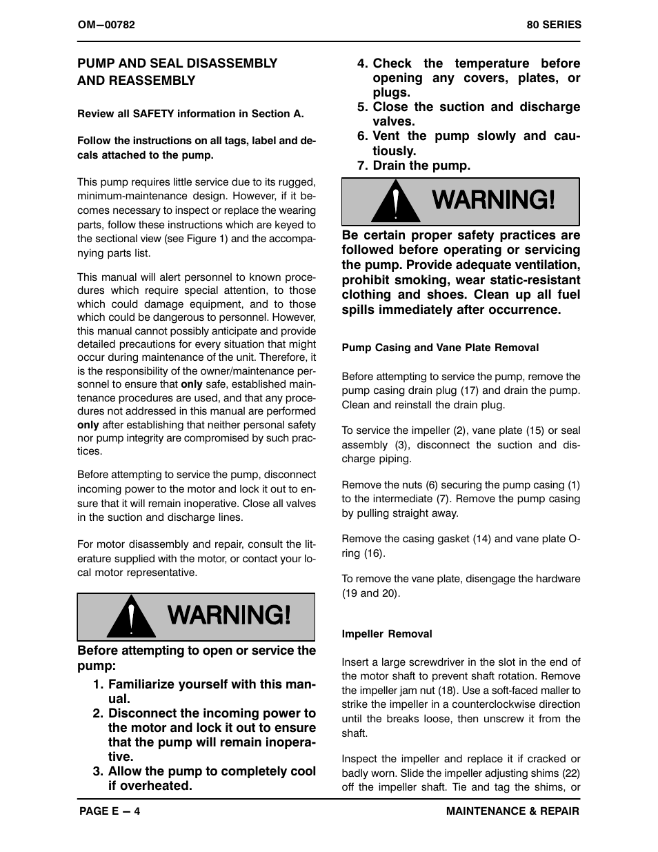 Pump and seal disassemblyand reassembly | Gorman-Rupp Pumps 81 1/4A3-X.50 1P 794462 and up User Manual | Page 22 / 26