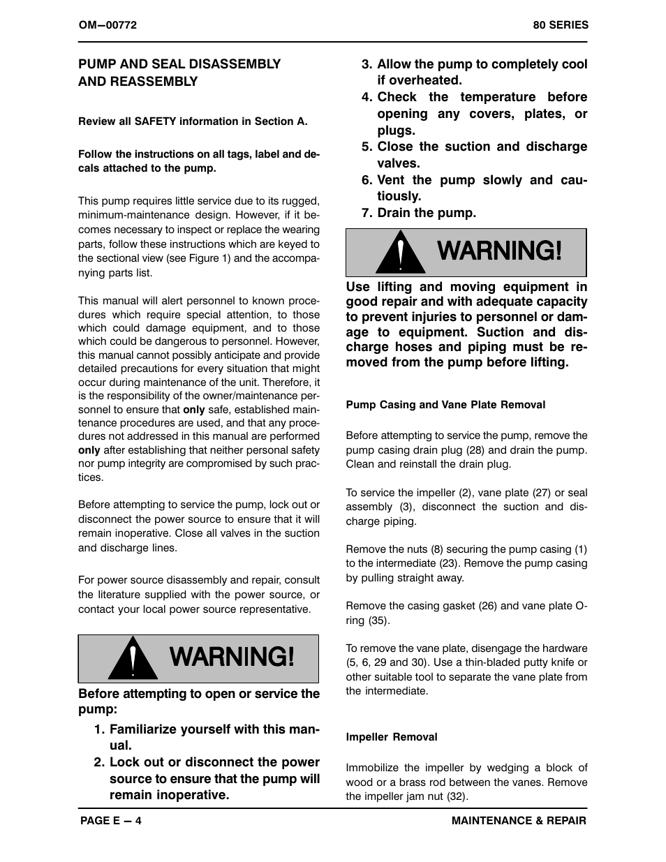 Pump and seal disassemblyand reassembly | Gorman-Rupp Pumps 81 1/2E9-B 334698 and up User Manual | Page 25 / 31