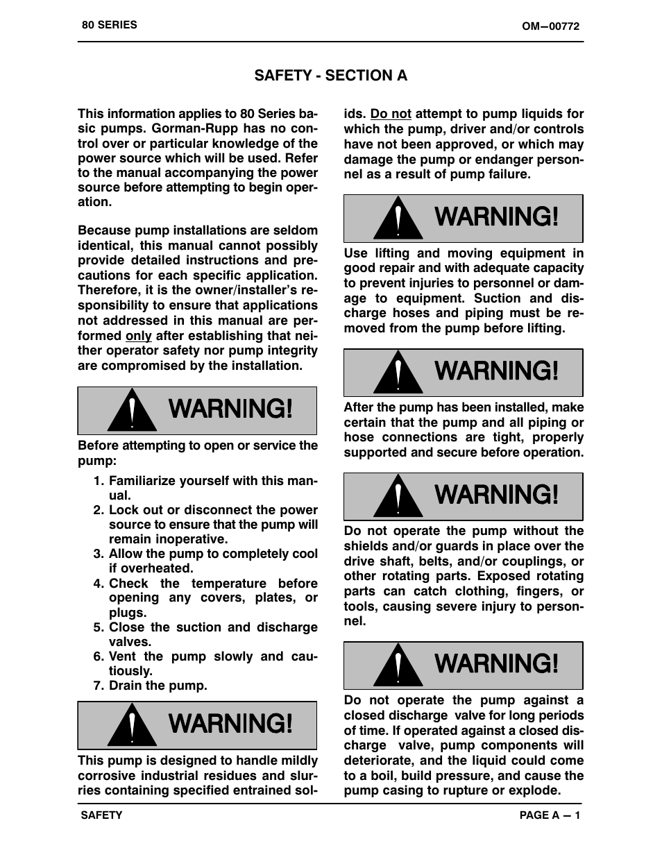 Safety - section a | Gorman-Rupp Pumps 81 1/2E9-B 334698 and up User Manual | Page 6 / 31