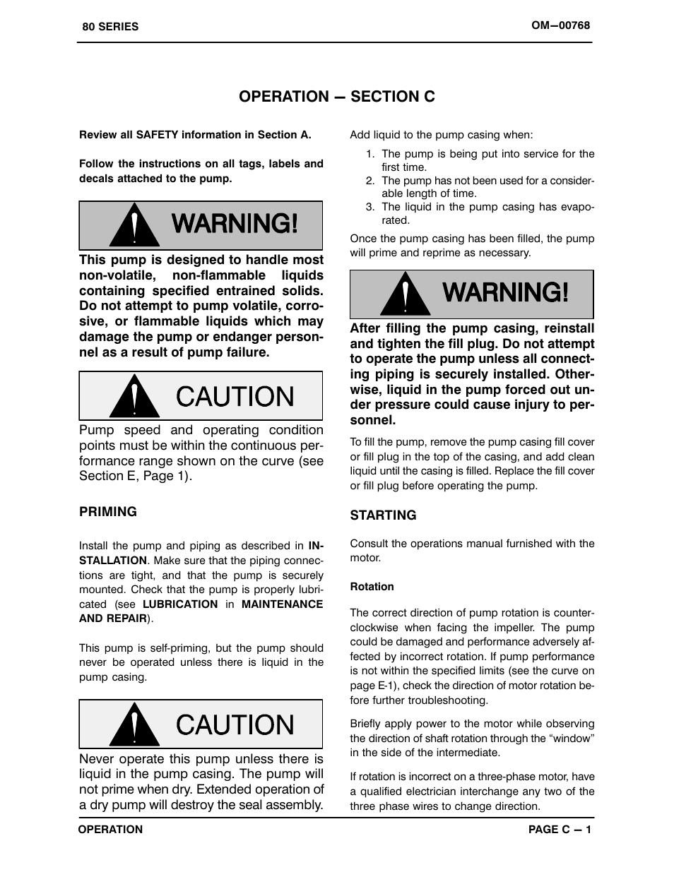 Operation - section c | Gorman-Rupp Pumps 81 1/2E3-E1 3P 318671 and up User Manual | Page 13 / 26