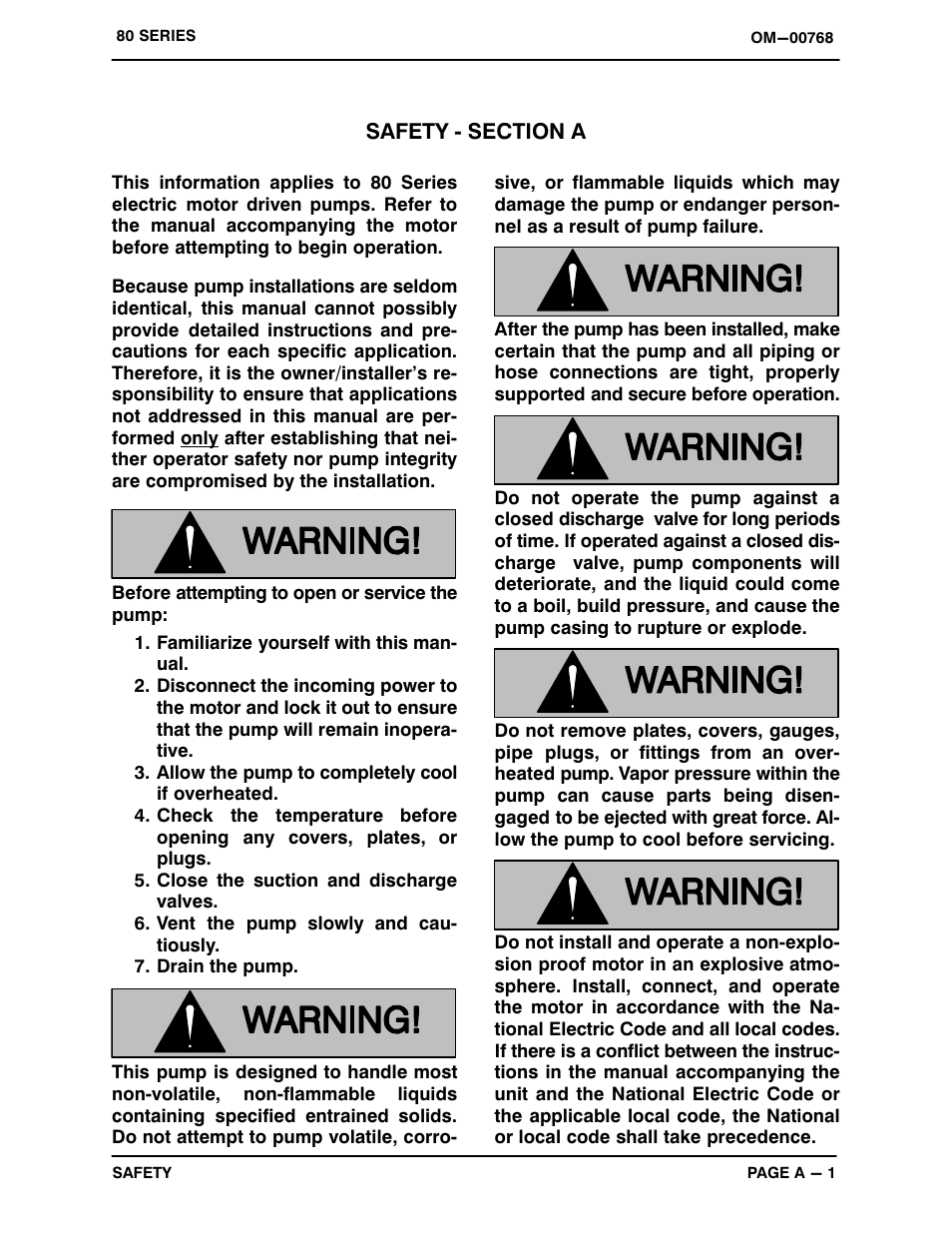 Safety - section a | Gorman-Rupp Pumps 81 1/2E3-E1 3P 318671 and up User Manual | Page 6 / 26