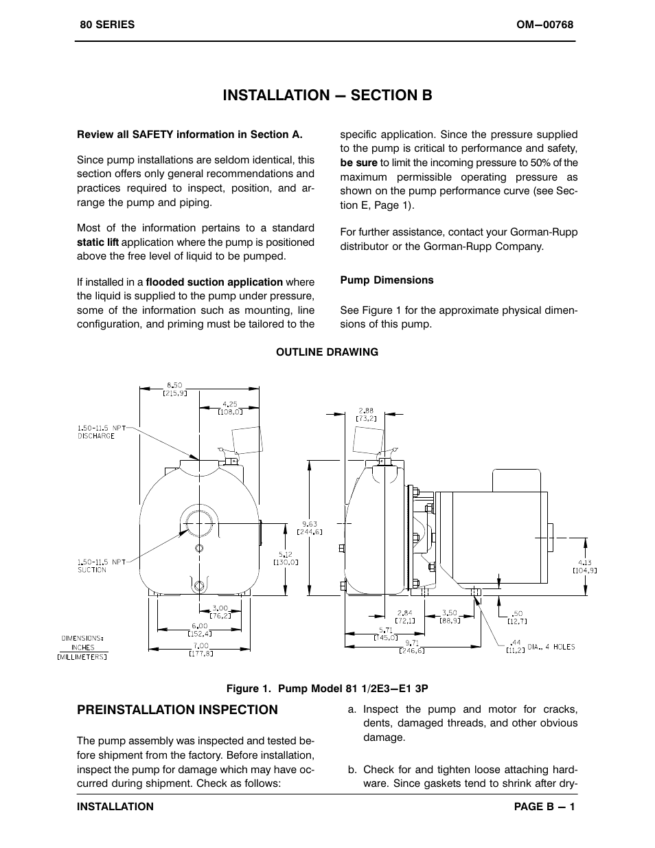 Installation - section b | Gorman-Rupp Pumps 81 1/2E3-E1 3P 318671 and up User Manual | Page 8 / 26