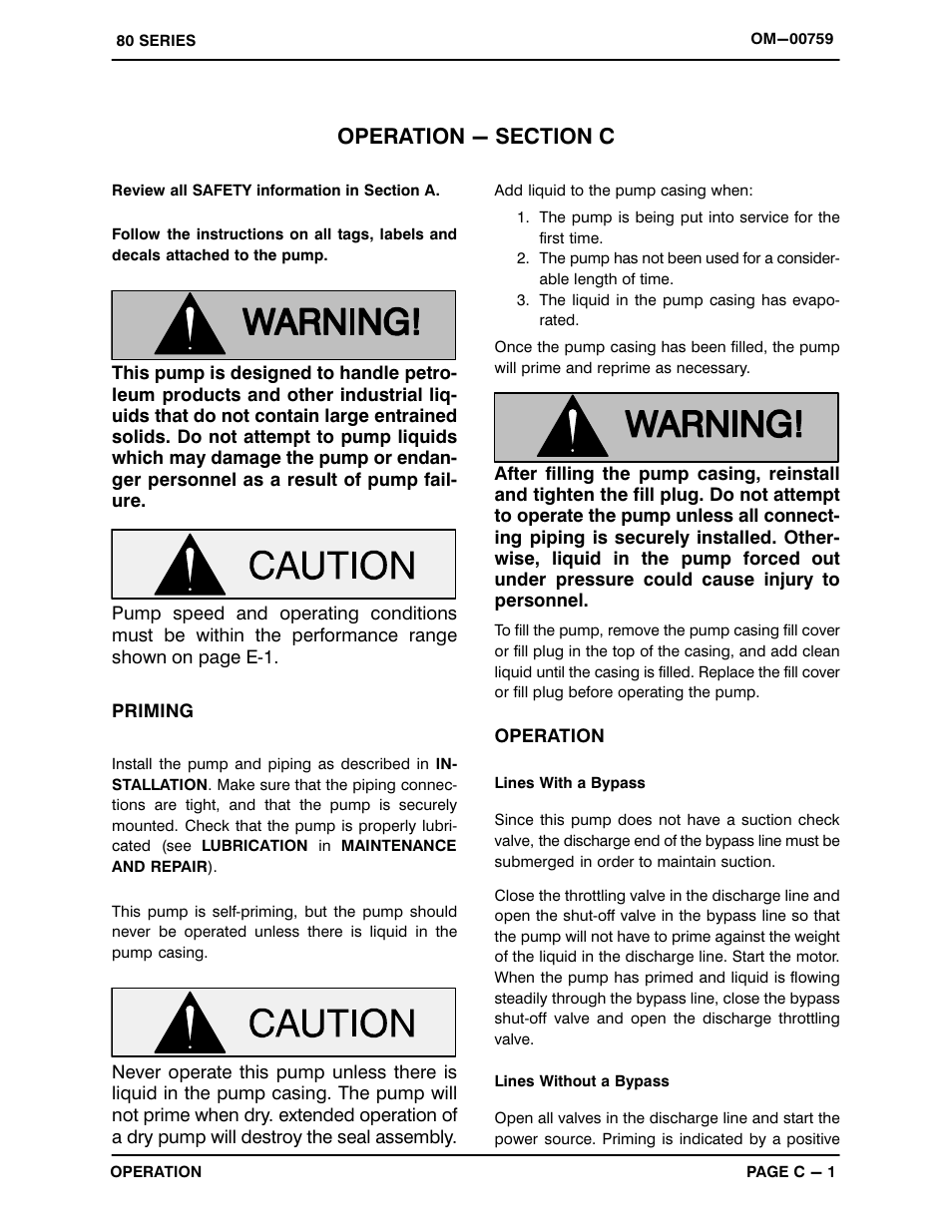 Operation - section c | Gorman-Rupp Pumps 81 1/2D3-X1 1P 326949 and up User Manual | Page 13 / 26