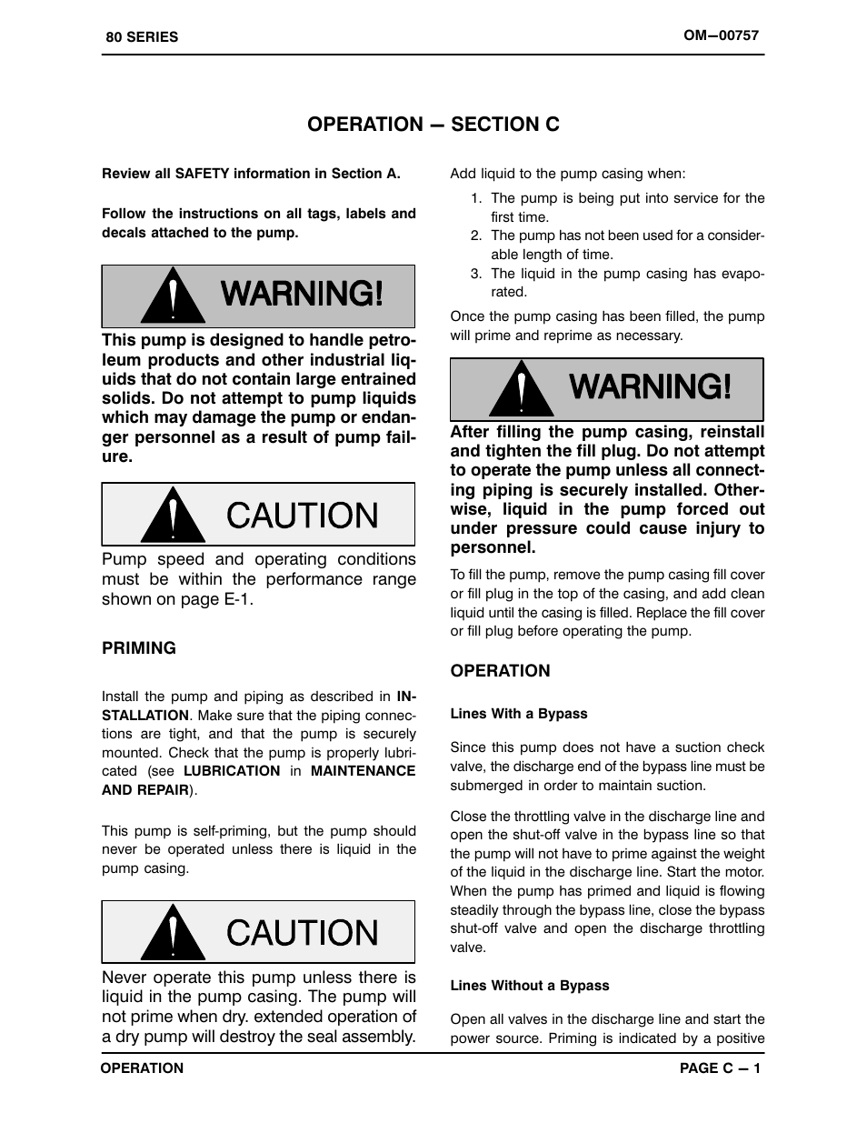 Operation - section c | Gorman-Rupp Pumps 81 1/2D3-X.75 1P 246091 and up User Manual | Page 13 / 26