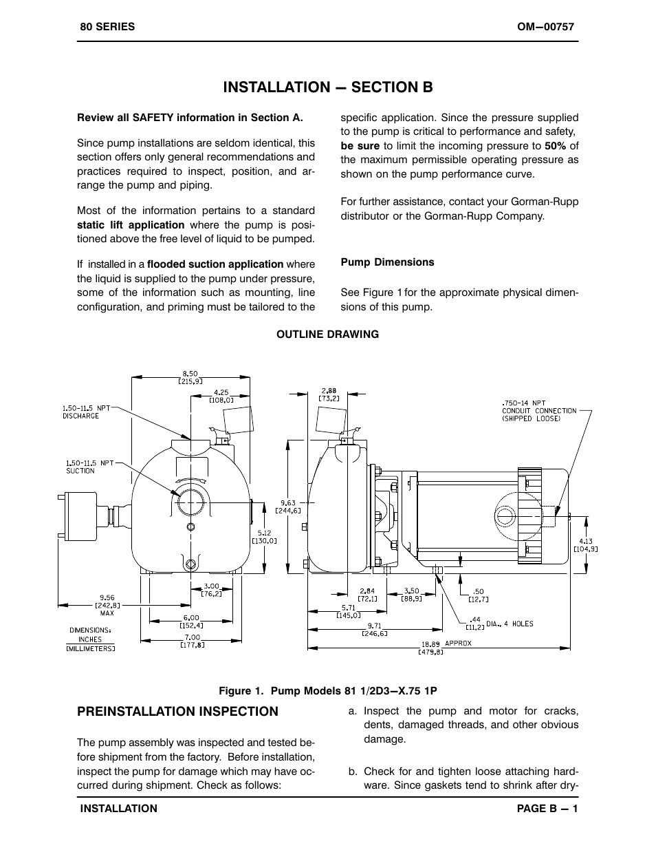 Installation - section b | Gorman-Rupp Pumps 81 1/2D3-X.75 1P 246091 and up User Manual | Page 8 / 26
