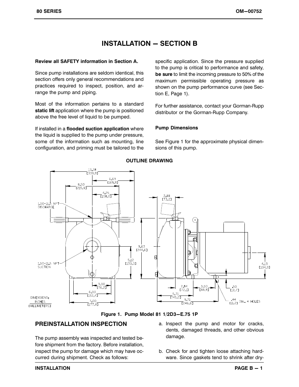Installation - section b | Gorman-Rupp Pumps 81 1/2D3-E.75 1P 252952 and up User Manual | Page 8 / 26