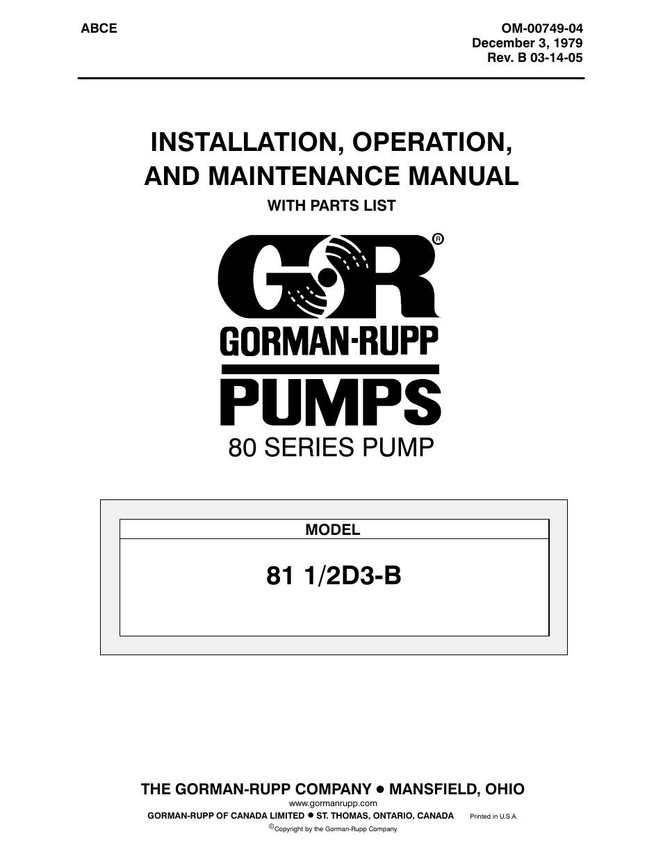 Gorman-Rupp Pumps 81 1/2D3-B 359802 and up User Manual | 29 pages